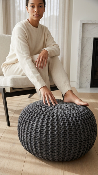Weston Pouf, Grey (20"x20"x14")