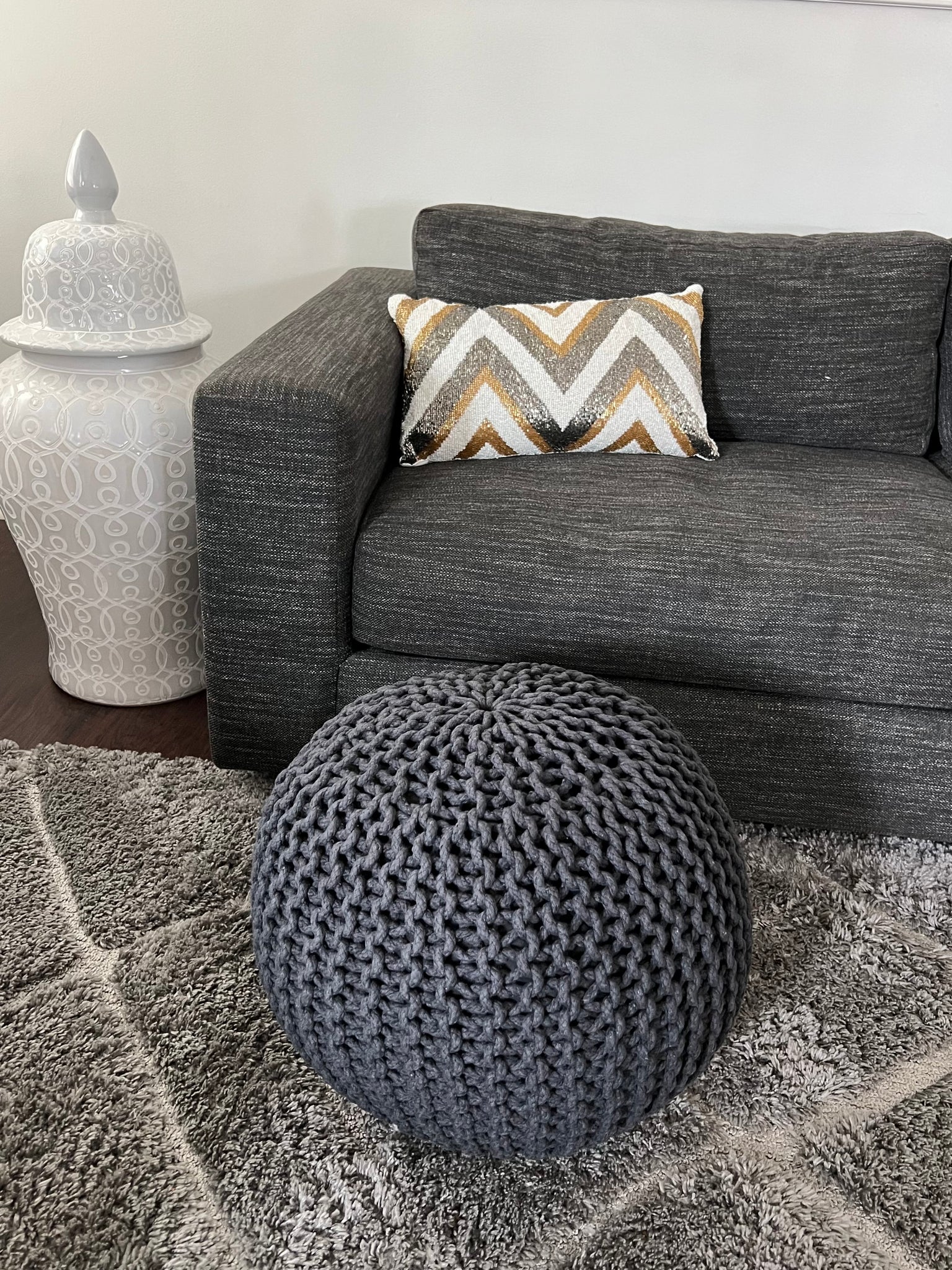 Weston Pouf, Grey (20"x20"x14")