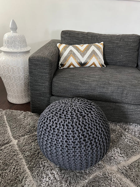 Weston Pouf, Grey (20"x20"x14")
