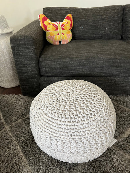 Amelia knitted Pouf, Ivory (20"x20"x14")