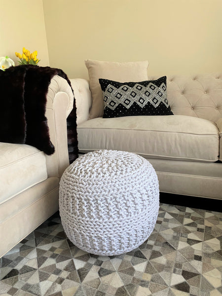 Amelia knitted Pouf, Ivory (20"x20"x14")