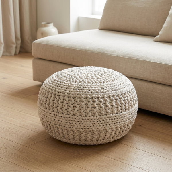 Amelia knitted Pouf, Ivory (20"x20"x14")