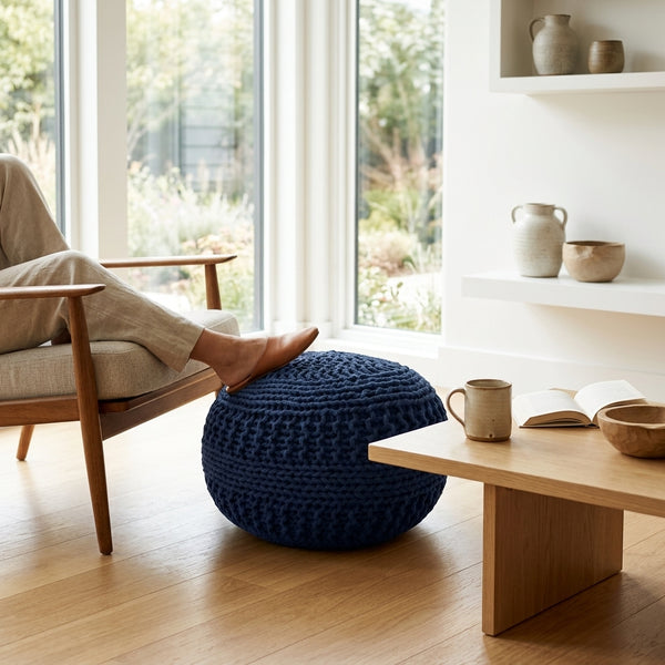 Amelia knitted Pouf, Navy (20"x20"x14")