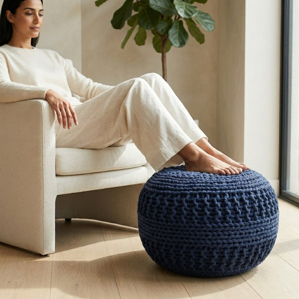 Amelia knitted Pouf, Navy (20"x20"x14")