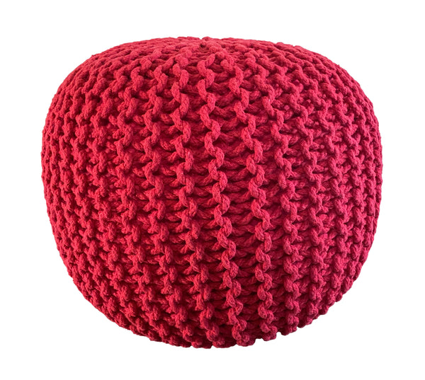 Miya knitted Pouf, Red (20"x20"x14")