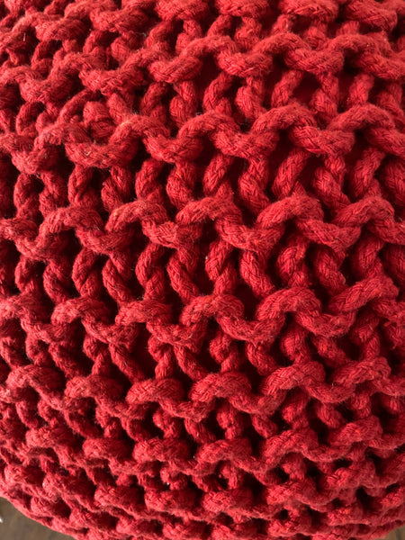 Miya knitted Pouf, Red (20"x20"x14")
