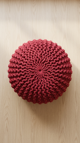 Miya knitted Pouf, Red (20"x20"x14")