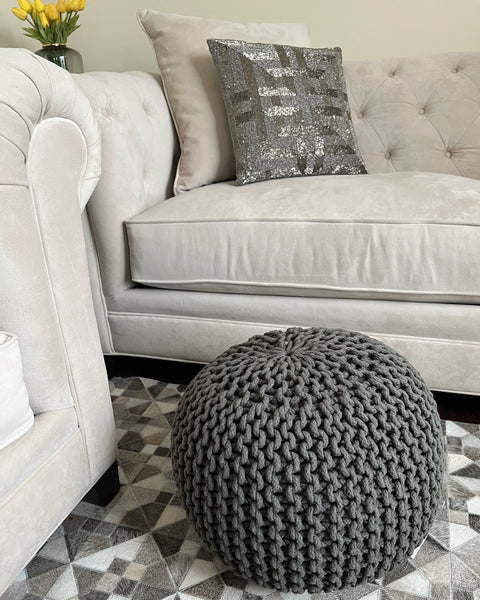Miya knitted Pouf, Sage(17"x17"x14")