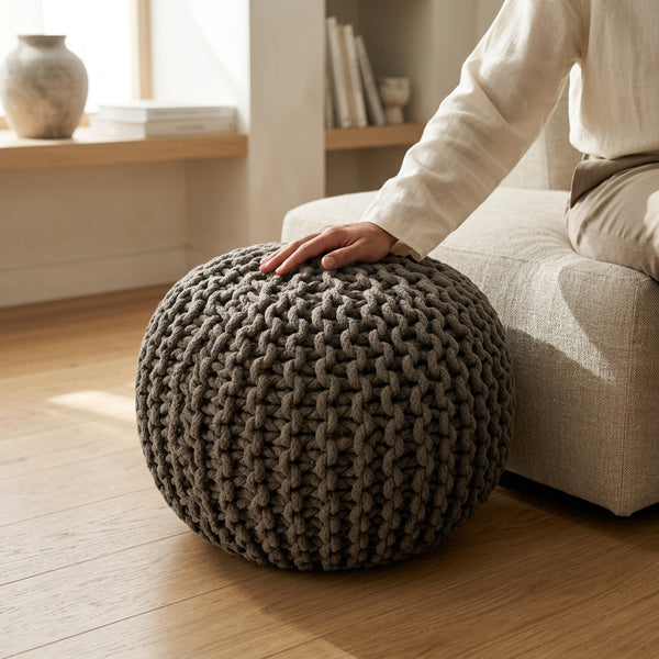 Miya knitted Pouf, Sage(17"x17"x14")