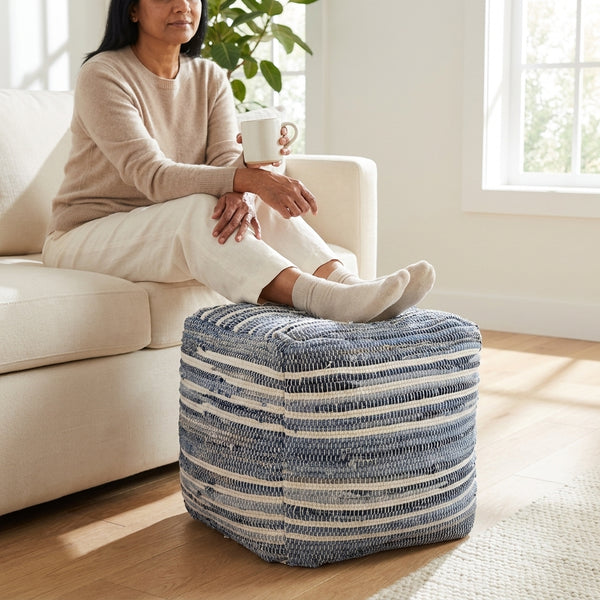 Billy Jean Pouf Blue/White 18"x18"x18"