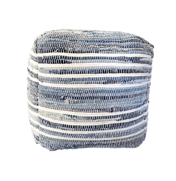 Billy Jean Pouf Blue/White 18"x18"x18"
