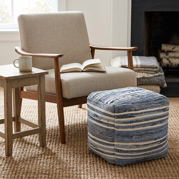 Billy Jean Pouf Blue/White 18"x18"x18"