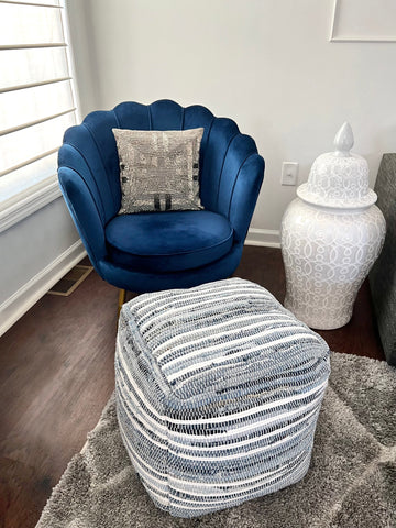 Billy Jean Pouf Blue/White 18"x18"x18"
