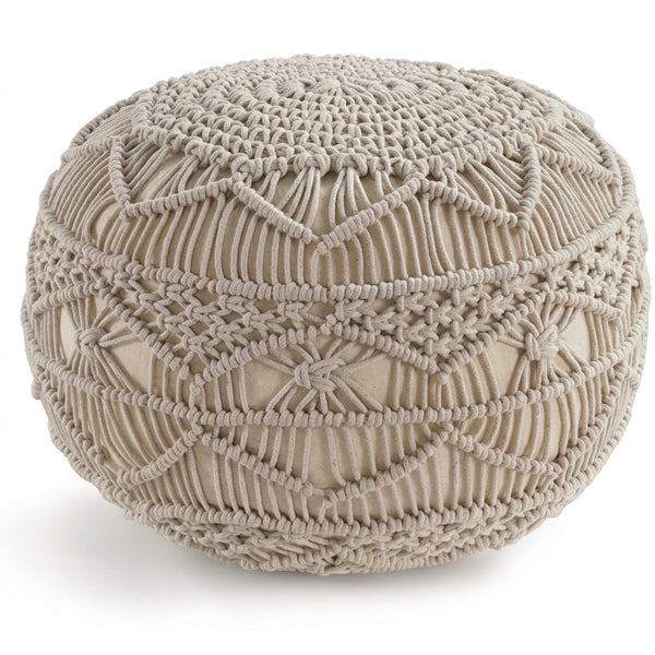 Sadie Macrame Pouf, Beige (20"x20"x14")
