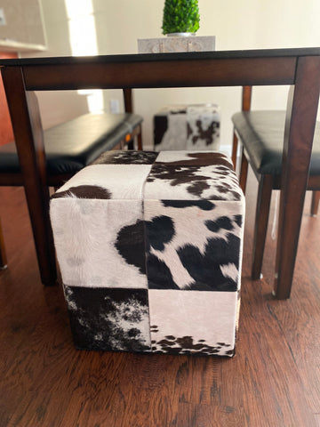 Animal Print Hide Pouf Oscar, Black (18"x18"x18")