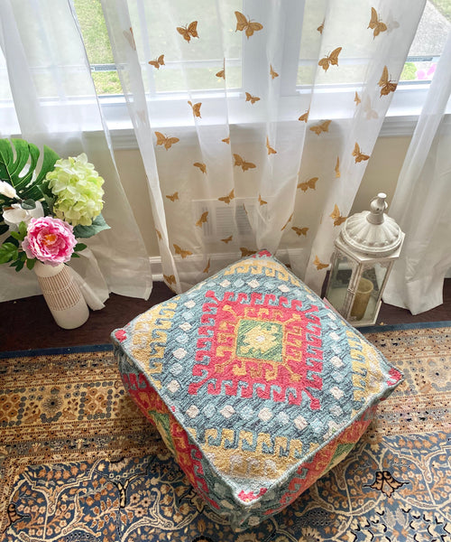 Southwestern Cotton Pouf Hayden, Blue (24"x24"x8")