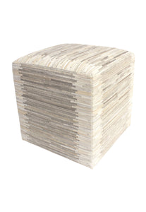 Striped Hide Pouf Maxwell, Beige (18"x18"x18")