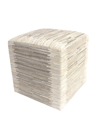 Striped Hide Pouf Maxwell, Beige (18"x18"x18")