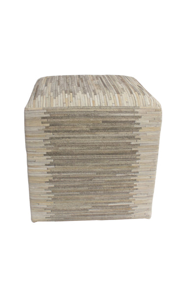 Striped Hide Pouf Maxwell, Beige (18"x18"x18")