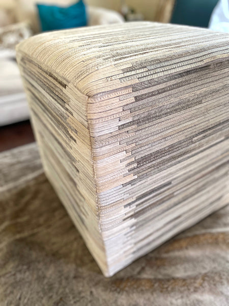 Striped Hide Pouf Maxwell, Beige (18"x18"x18")