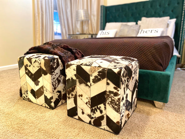 Geometric Hide Pouf Levi, Black (18"x18"x18")