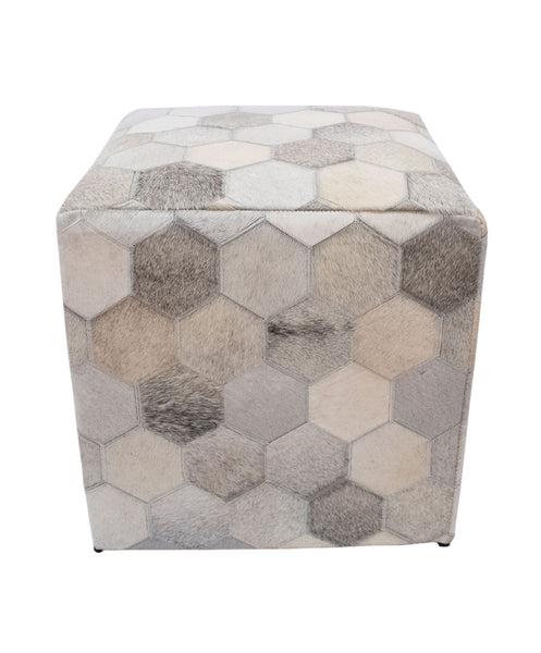 Geometric Hide Pouf Eli, Ivory (18"x18"x18")