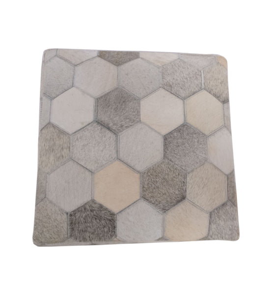 Geometric Hide Pouf Eli, Ivory (18"x18"x18")