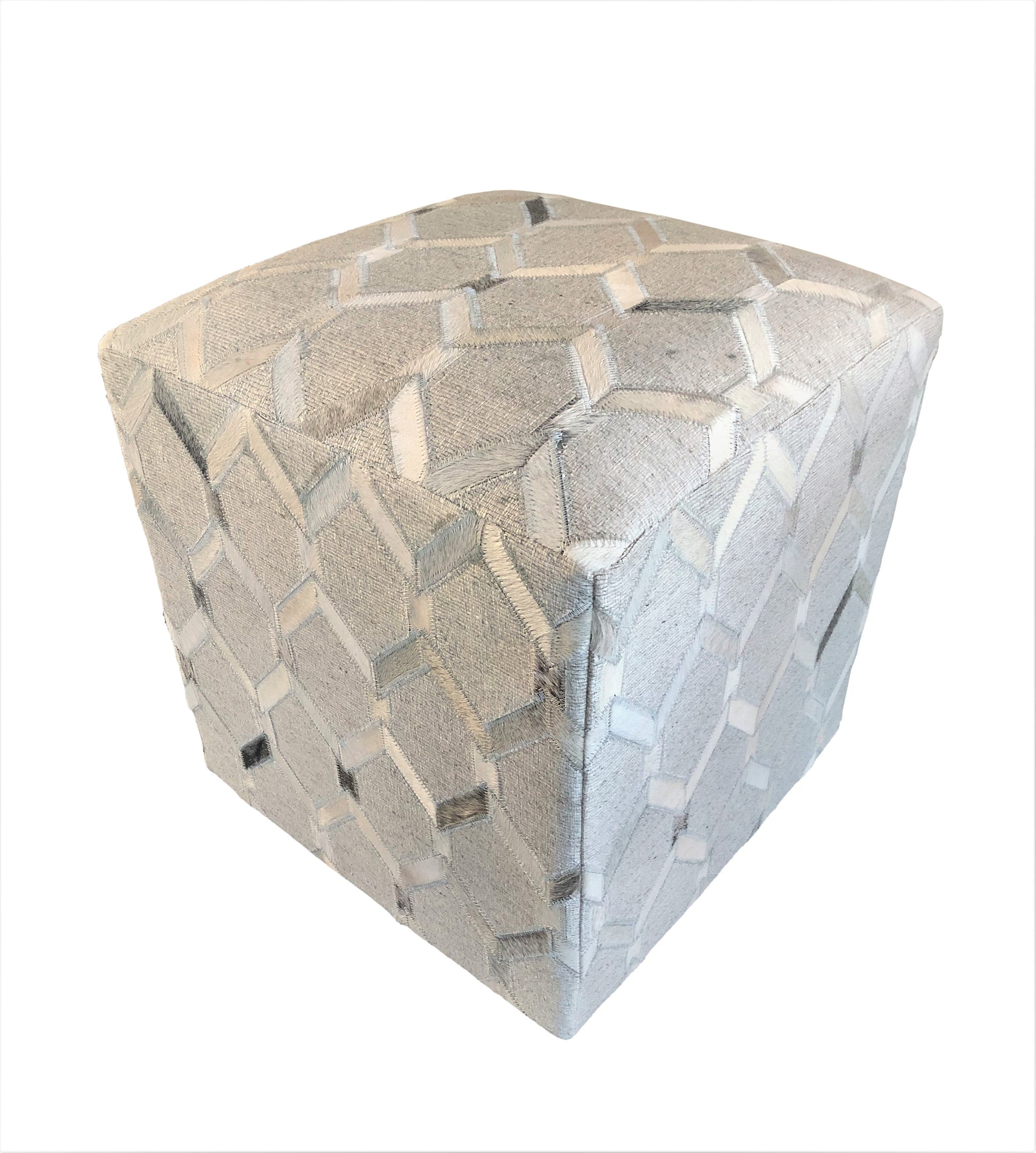 Beverly Geometric Hide Pouf, Ivory (18"x18"x18")