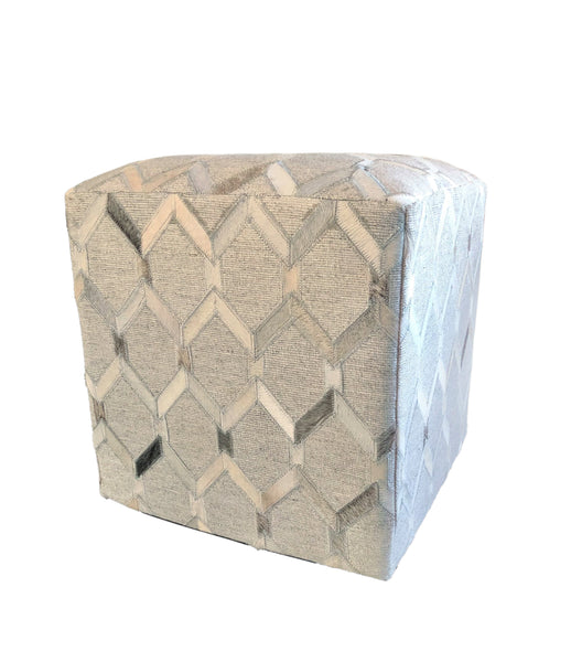 Beverly Geometric Hide Pouf, Ivory (18"x18"x18")