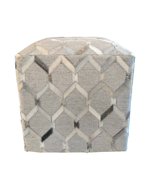 Beverly Geometric Hide Pouf, Ivory (18"x18"x18")