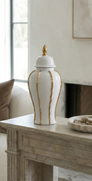 Mason White/Gold Ruffle Ginger Jar (Multiple sizes)