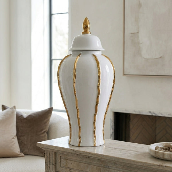 Mason White/Gold Ruffle Ginger Jar (Multiple sizes)