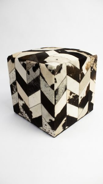 Geometric Hide Pouf Levi, Black (18"x18"x18")