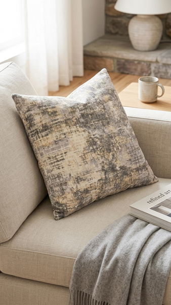 Benson Throw Pillow, Beige (20"x20"x4")
