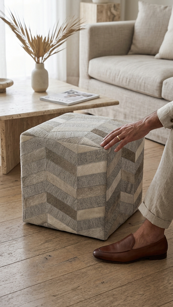 Geometric Pouf Caleb, Brown (18"x18"x18")
