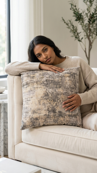 Benson Throw Pillow, Beige (20"x20"x4")