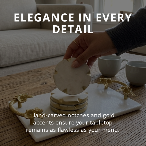 Nova gold edge detailed 4" marble coaster (Set of 4)