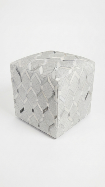 Beverly Geometric Hide Pouf, Ivory (18"x18"x18")