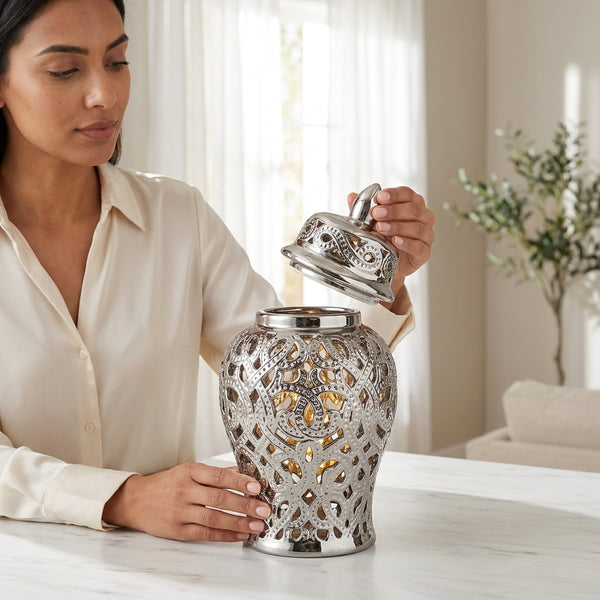 Parker Silver Ceramic Hollow Ginger Jar (Multiple sizes)