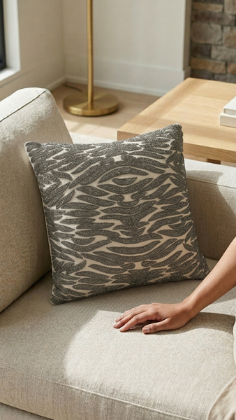 Abott Throw Pillow, Ivory (18"x18"x3")