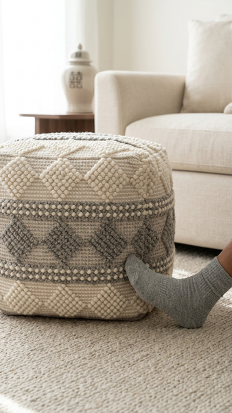 Ally Pouf Ivory/Grey 18"x18"x18"