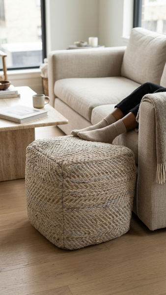 Callum Pouf, Beige (18"x18"x18")