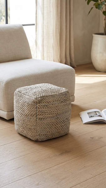Callum Pouf, Beige (18"x18"x18")
