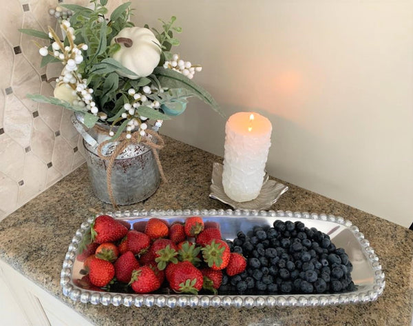 Alice Rectangle Beaded Bowl, Aluminum (18"x6.5"x1.5")