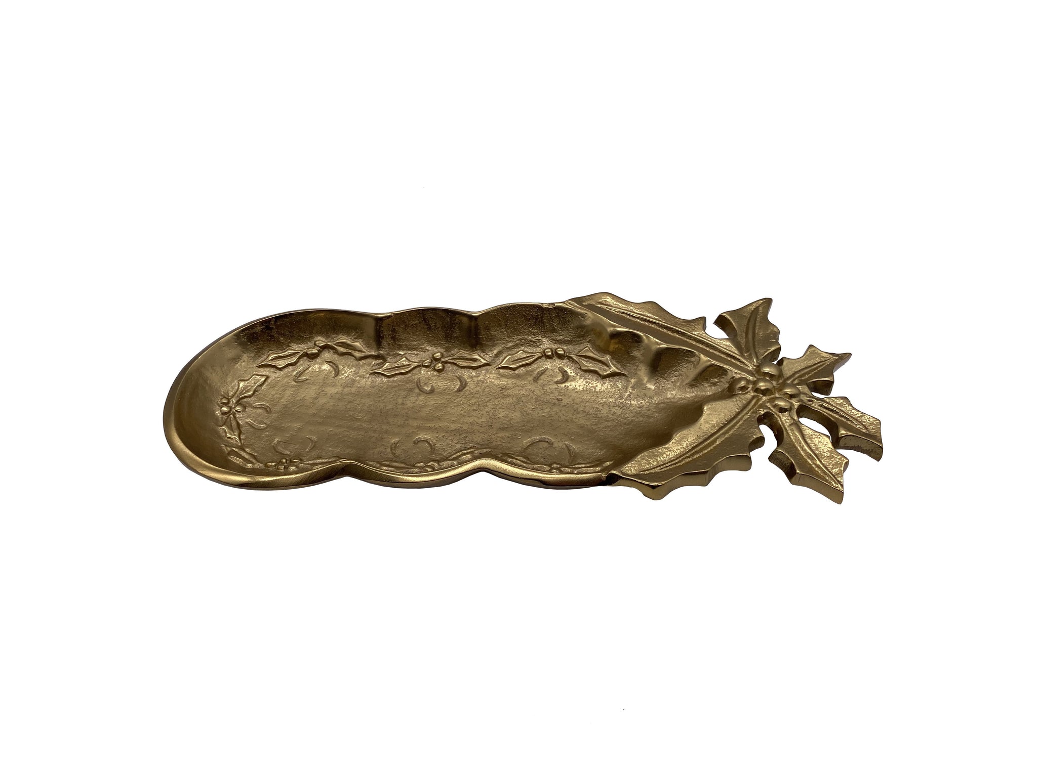 Jolly Gilded Holiday Leaf Tray , Gold  (11"x4"x1")