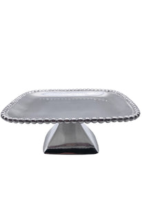 Garrick Beaded Square Cake Stand , Silver  (12"x12"x5")