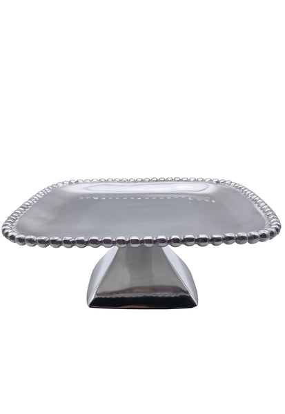 Garrick Beaded Square Cake Stand , Silver  (12"x12"x5")