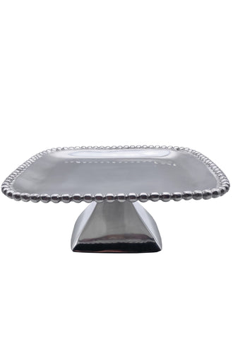 Garrick Beaded Square Cake Stand , Silver  (12"x12"x5")