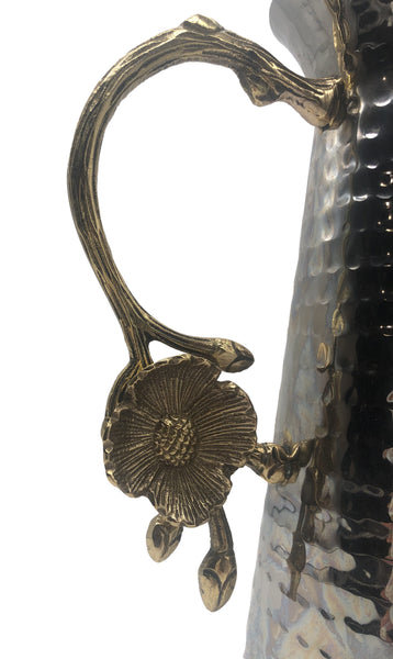 Arnold Flower Hammered Pitcher, Silver  (4"x3.7"x10")