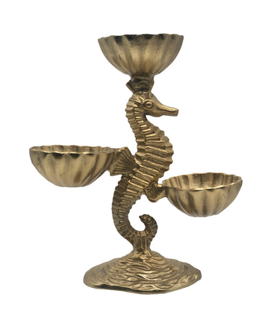 Daisy 3 Bowl Seahorse Stand, Gold (12"x10.5"x5")